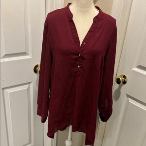 Zac & Rachel Burgundy V-Neck Button Front Tunic